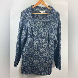 Ellen Tracy Cowl Neck Sweater Coat Blue Floral Size 1X (US) 40 (UK)